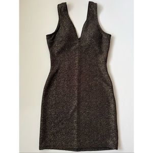 Fashion Magazine Black and Gold Mixed Sleeveless Mini Dress